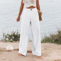 cross-border  fashion summer plaidhigh waistpants button elastic waist loose pants women's casual straight-leg pants