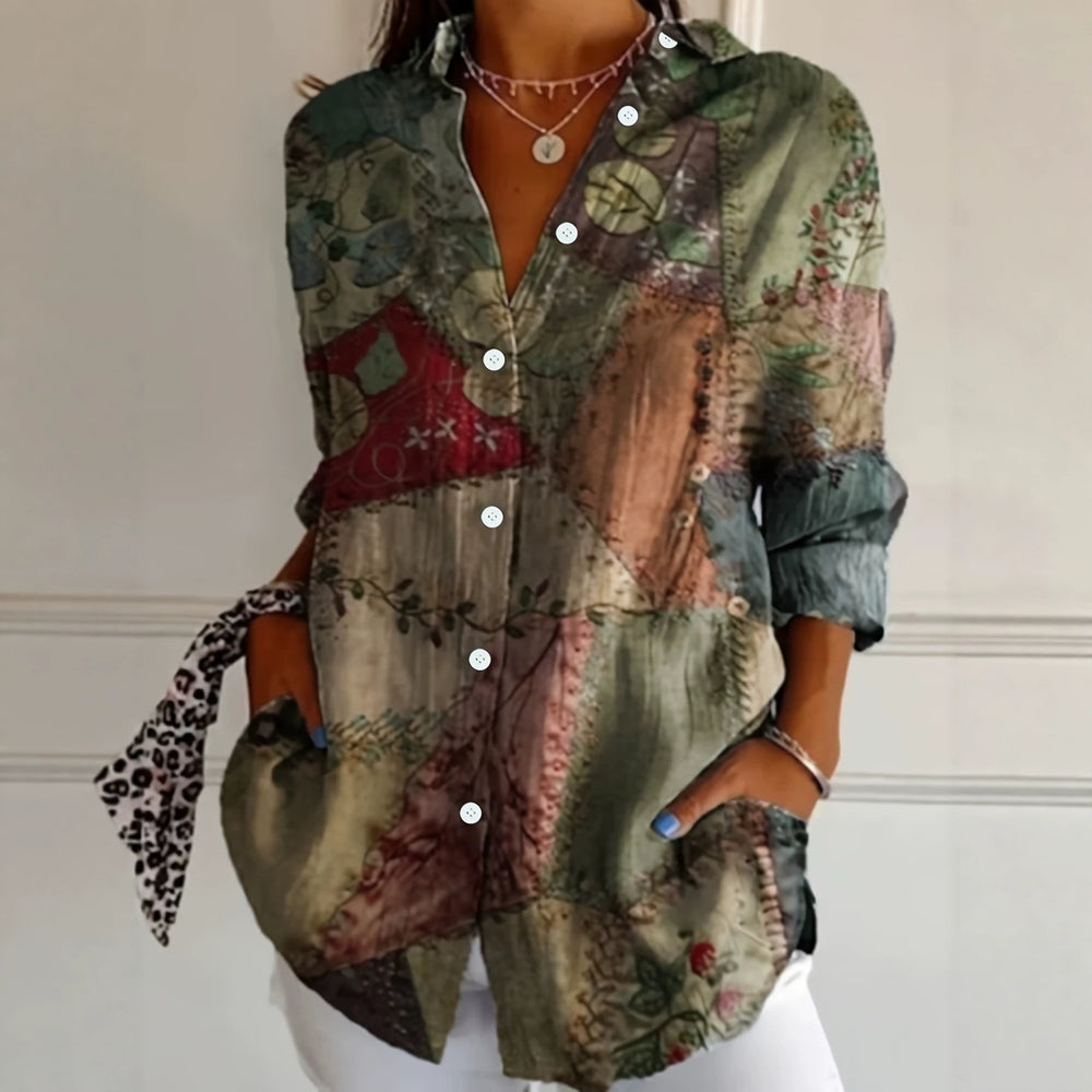 wholesale women's long-sleeved shirts, trendy all-season shirts with popular cross-border print designs, dropshipping available