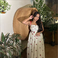 European and american cross-border women's fashion:  autumn new sleeveless bandeau tie-waist printed sweet long dress