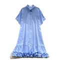 European and american style women's summer dress - unique design, loose fit, slimming, short sleeve, single-breasted, ruffle hem shirt dress