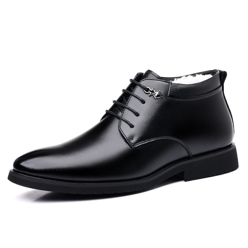 Men's winter cotton shoes, fleece-lined warm thickened leather boots, thick fleece fur integrated boots, business soft leather high-top shoes