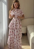 new spring export fashion european and american  elegant printed shawl + dress set