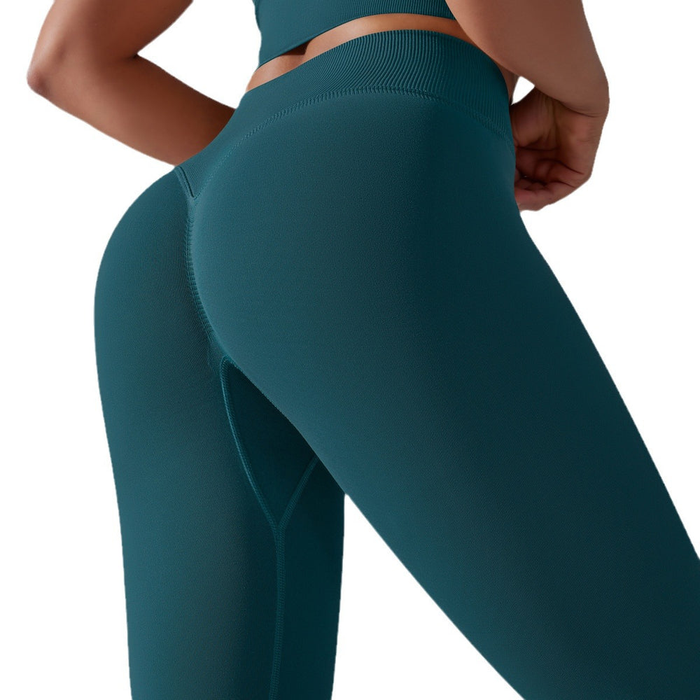 fashion seamless knittingpure colorhigh waist tight peach butt yoga pants sports running fitness nine-point pants