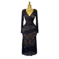 Autumn french chic sexy lace cutout v-neck long sleeve slimming fishtail maxi dress for women (export)