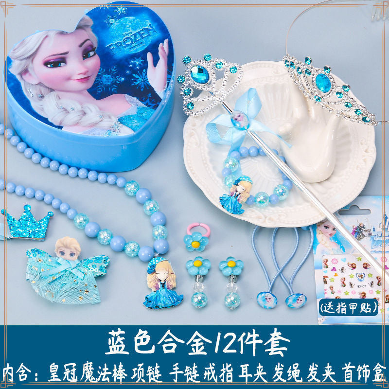 Crown Tiara Children's Little Princess Crown Magic Wand Hair Accessories Set Princess Elsa Necklace Girls Jewelry Box