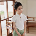 Chinese style girl new chinoiseriesummer chinese style plate button short sleeve medium large child girl national trend short sleeve comfortable breathable