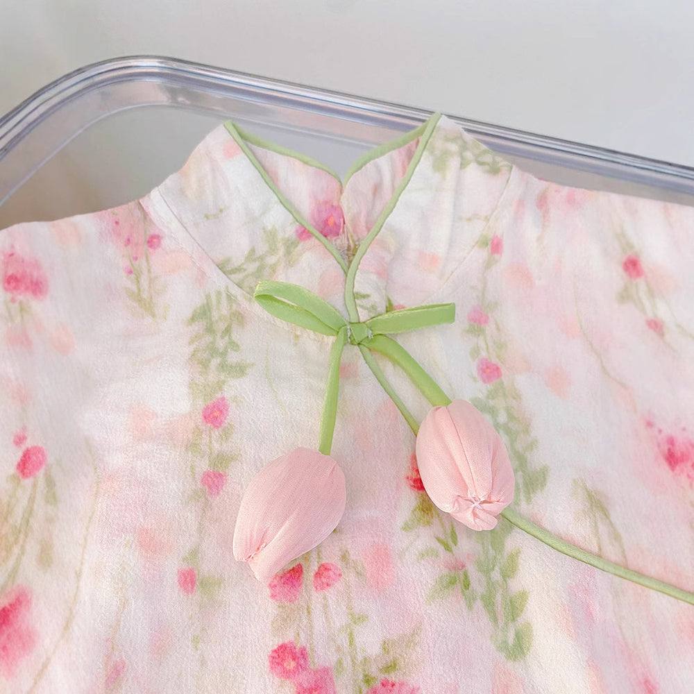 Summer lightweight chic girls' dress - floral cheongsam princess dress for baby girls - perfect for summer and first birthday celebrations