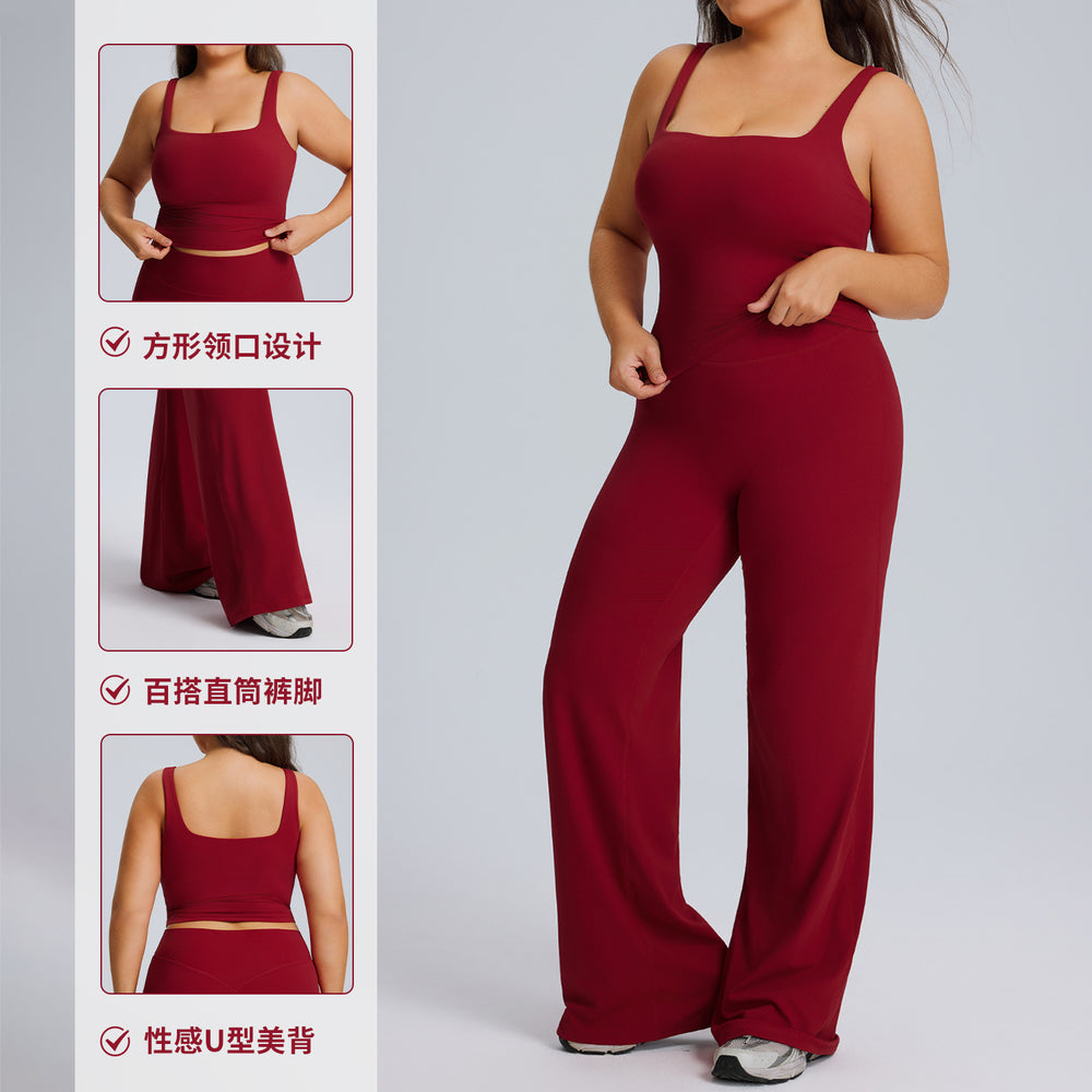 European and american plus size straight-leg yoga outfit set - high elasticity, breathable, quick-drying activewear for women's outdoor running and fitness