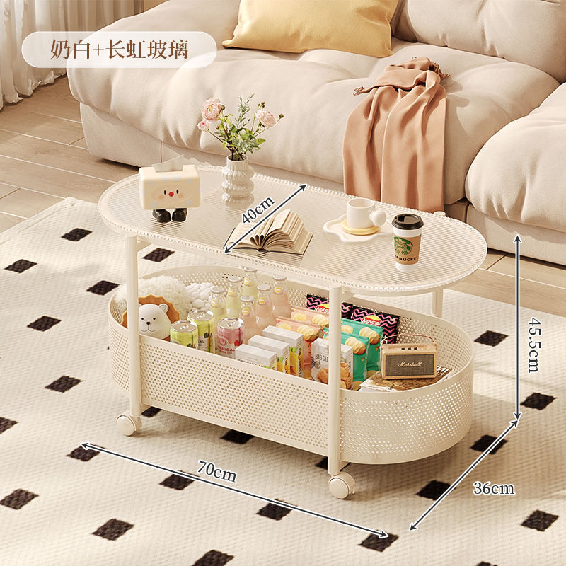 Cream style movable coffee table small apartment living room sofa side cabinet side coffee table simple modern storage trolley