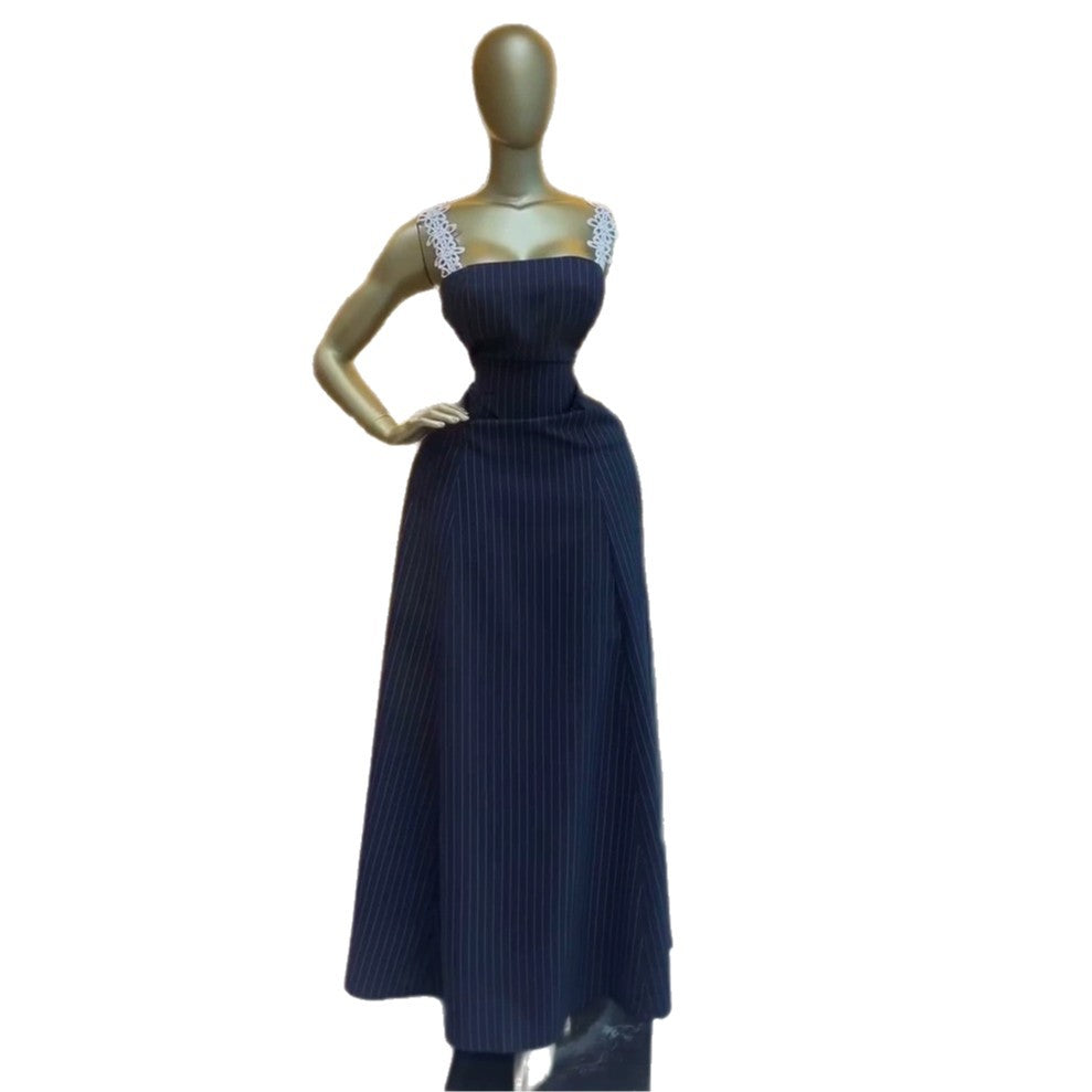 European and american cross-border women's fashion:  summer new arrival - stylish and elegant striped slim-fit sleeveless maxi slip dress