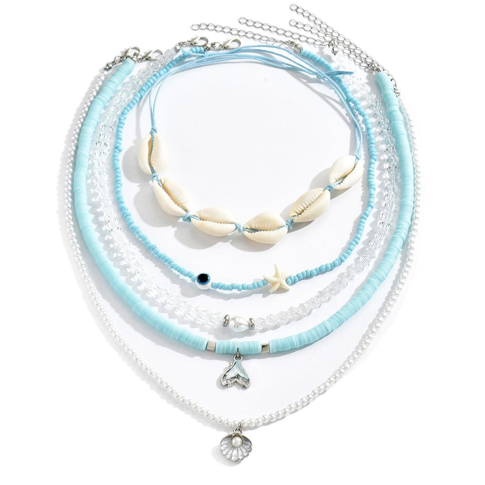 Wholesale blue beaded necklaces - european and american cross-border jewelry, summer fashion ins style, high-end seashell design necklaces