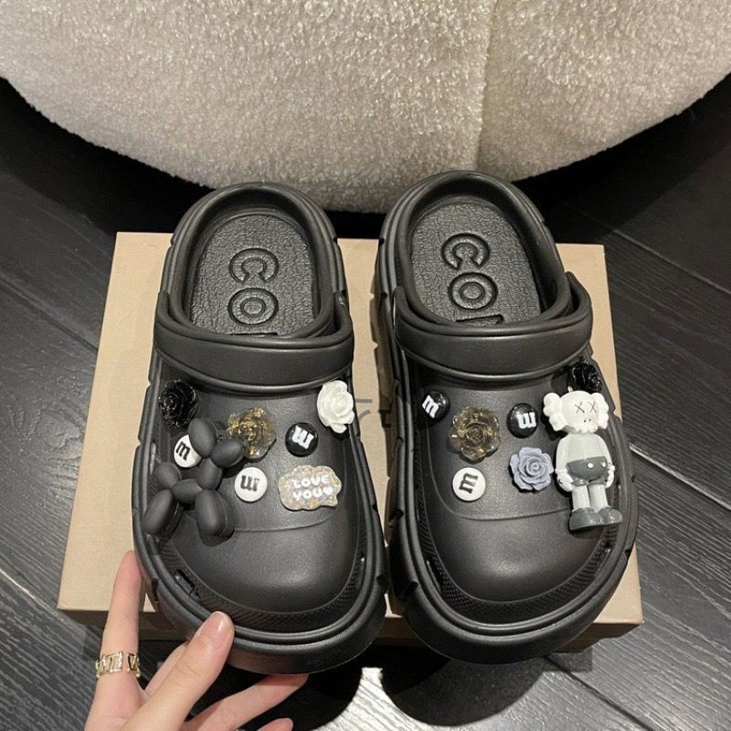Crocs women's outwear 2025 summer new arrivalplatform shoesthick sole toe-cap half-slippers sandals easiest for matchnon-slip beach slippers