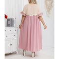 plus size cross-border new arrival  women's original elegant v-neck patchwork minimalist dress + lace trim