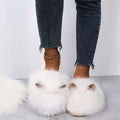 cute fur slippers for women 2024fall and winternew arrivalplus sizefleece-lined cotton slippers heattech toe-cap half slippers