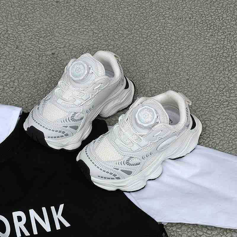 Boys' mesh sneakers  spring/autumn new collection, mesh dad shoes with rotating buckle, breathable hollow-out athletic shoes for girls, trendy brand