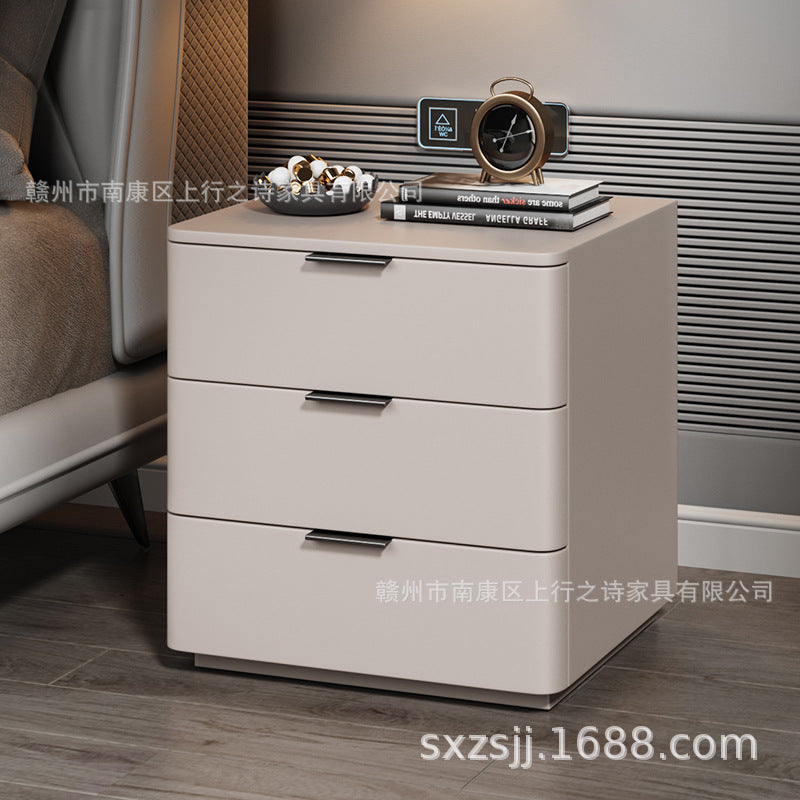 Bedside cabinet popular douyin new arrival leather art simple modern solid wood room master bedroom wholesale rock slab countertop