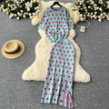 Elegant knitted set for women: high-end polka dot crewneck short sleeve top + midi slit knit skirt