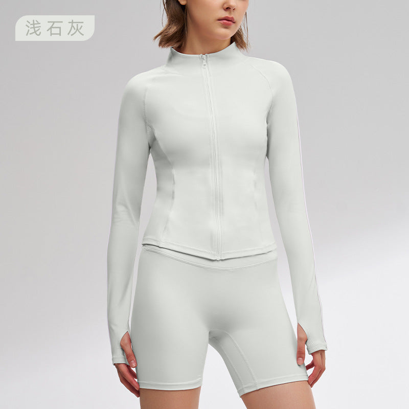 Autumn yoga long sleeve activewear fashion fitness jacket slim fit women's top zipper sun protection breathable outerwear