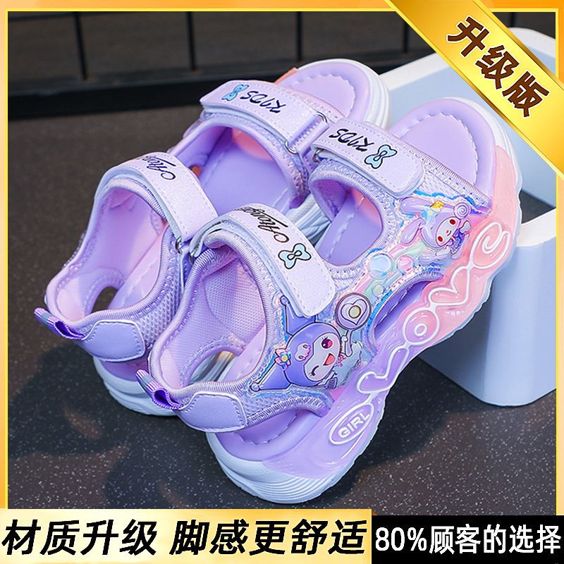 Kuromi girls' sandals - new  summer collection: light-up princess sandals for kids, stylish baby beach slippers for girls