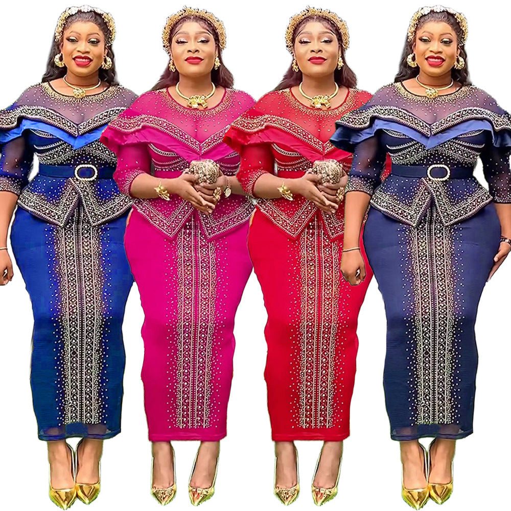 foreign trade women's clothing wholesale southeast asia sexy hot girl heavy industry hot diamond beaded dress africa
