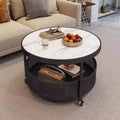 Accessible luxury style round small apartment movable coffee table living room for home slate small round table double-layer storage trolley