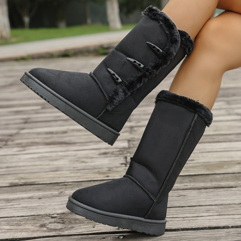 winter new round toe retro toggle closure fleece-lined thickened warm flat cotton shoes snow boots women's wholesale