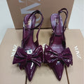 Za2024autumnew arrival red bow decorated high heels women's french pointed toe hollow back mixed strap stiletto sandals