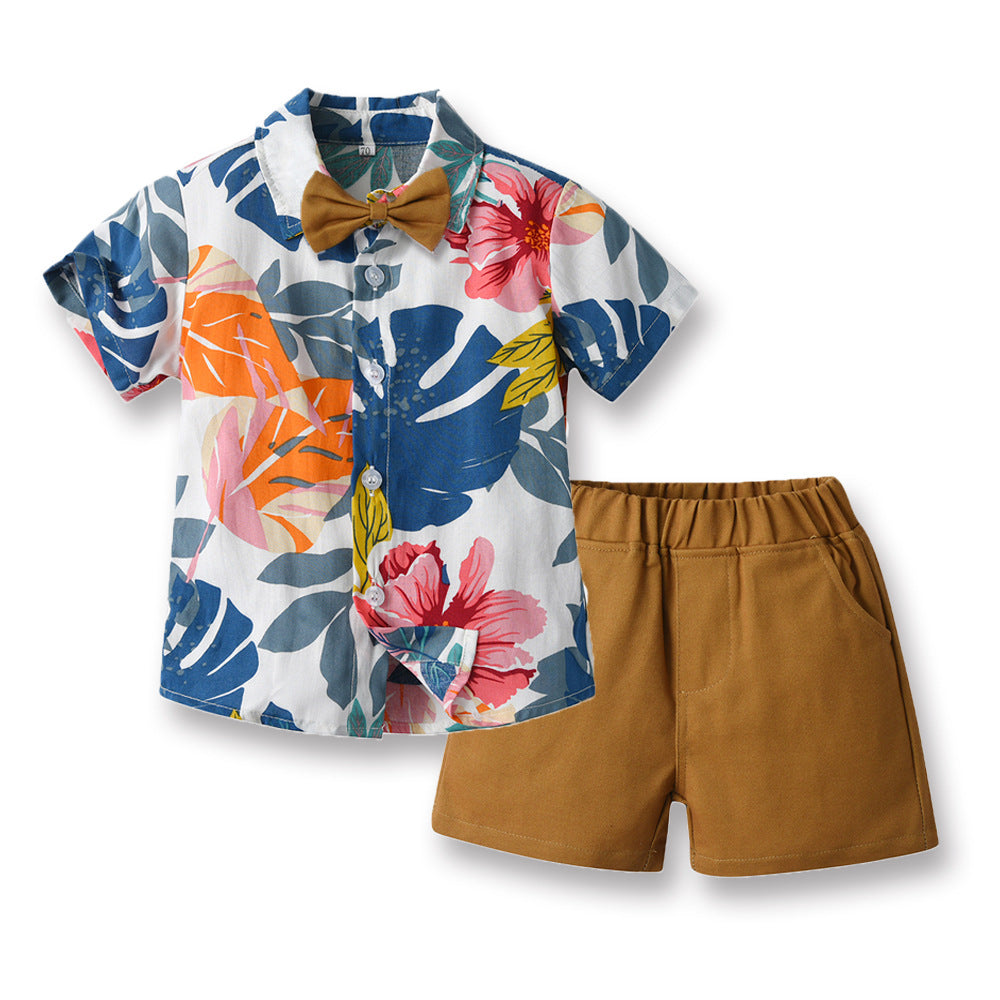 children's clothing boys' shirts spring and summer beach style floral shirt short-sleeved suit vacation summer floral shirt boys
