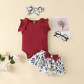 Children's summer kids khaki bag butt skirt girl vest cotton edge floral skirt bows infant short sleeve