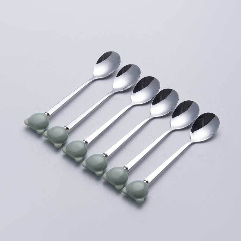 Cartoon stainless steel spoon and fork set - stylish dessert spoons, fruit forks, and ceramic mini forks for home use - wholesale