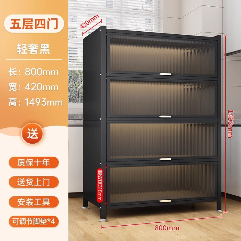Kitchen thickened carbon steel storage rack floor-standing multi-layer dust-proof storage cabinet microwave oven with door multi-functional storage cabinet
