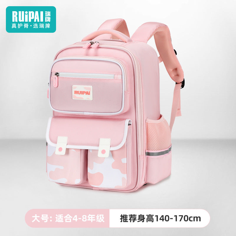 Rui brand schoolbag for primary school students in grades 3-6, ultra-lightweight burden reduction, water-proof children's spine school bag, backpack.