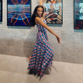European and american cross-border women's fashion:  summer new collection - chic halter neck plaid ruched bodycon asymmetrical slip dress