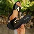 Export new arrivalretroniche styleletter sandals for women summer outwear seaside flat one-line beach slippers