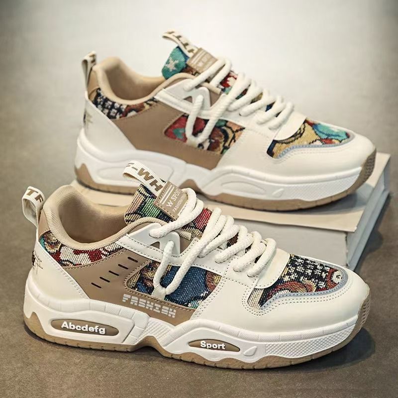 Men's winter 2025 sneakers: new thick-soled, youth-height-increasing, breathable, versatile casual canvas dad shoes - trendy style