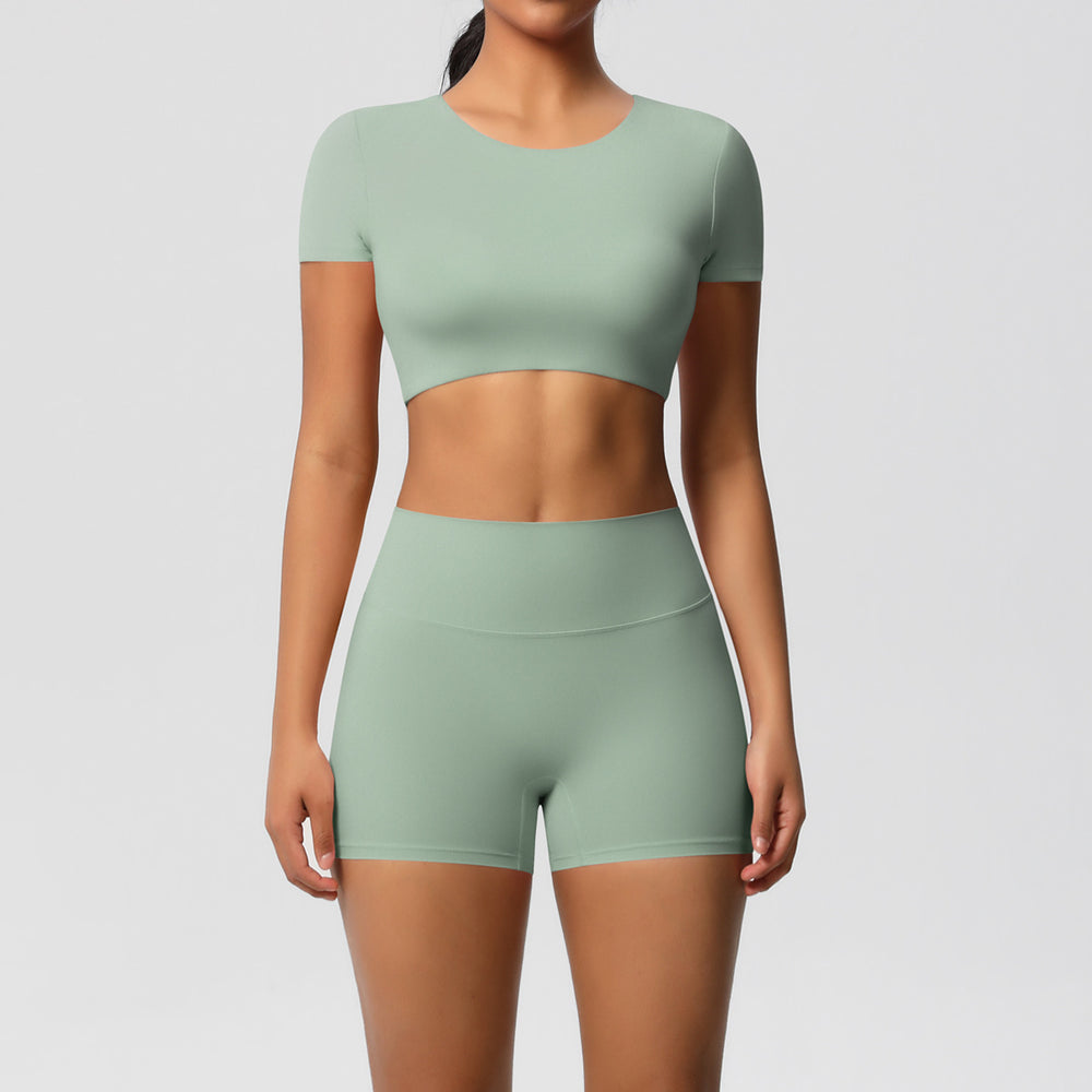 New arrival: european and american style solid color double-sided brushed breathable compression yoga set - 8 piece activewear set for running and fitness