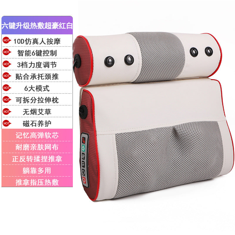 Cervical spine massager neck massage pillow hot compress shoulder lumbar lumbar kneading massager air bag stretching for home