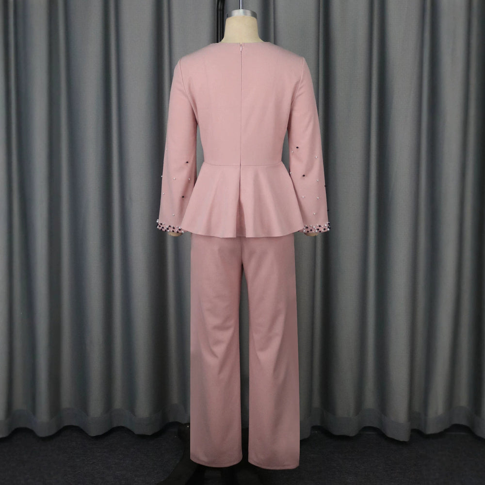 European and american style deep v sexy beaded jumpsuit with cinched waist - elegant and chic party dress jumpsuits