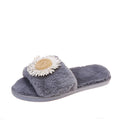 2024new arrival women's large size fur slippers fall and winter flip-flops flat heel open toe popular sunflower heattech floor slippers