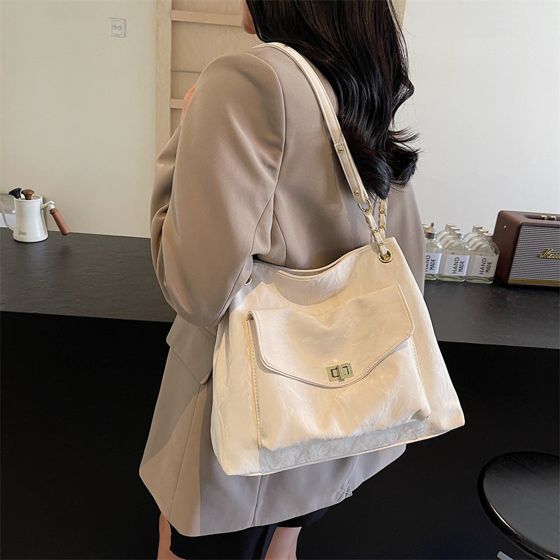 Retro large-capacity bag, new women's bag, popular versatile casual shoulder bag, simple college student tote bag
