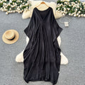 European and american fashion deep v-neck batwing sleeve dress - women's  summer loose fit, slimming, oversized, flattering, and long dress