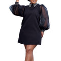 D3202 european and american plus size women's clothing  new arrival elegant mesh patchwork beaded loose plus size african dress