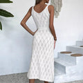 spring/summer new european and american style sexy hollow-out see-through vacation solid color backless knitted camisole maxi dress for women