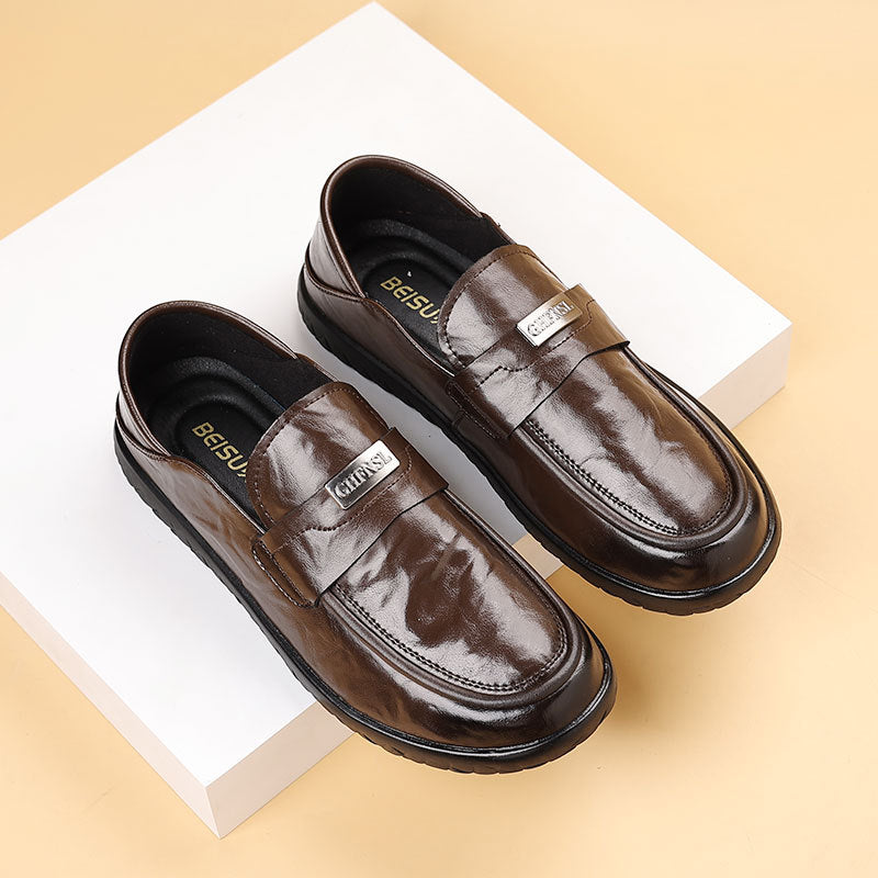 Men's genuine leather shoes - new trendy fashion business dress shoes - summer slip-on loafers - casual leather shoes