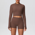 Ready-to-ship cross-border solid color double-sided brushed naked feel cropped jacket set - tight-fitting running, fitness, and yoga two-piece outfit