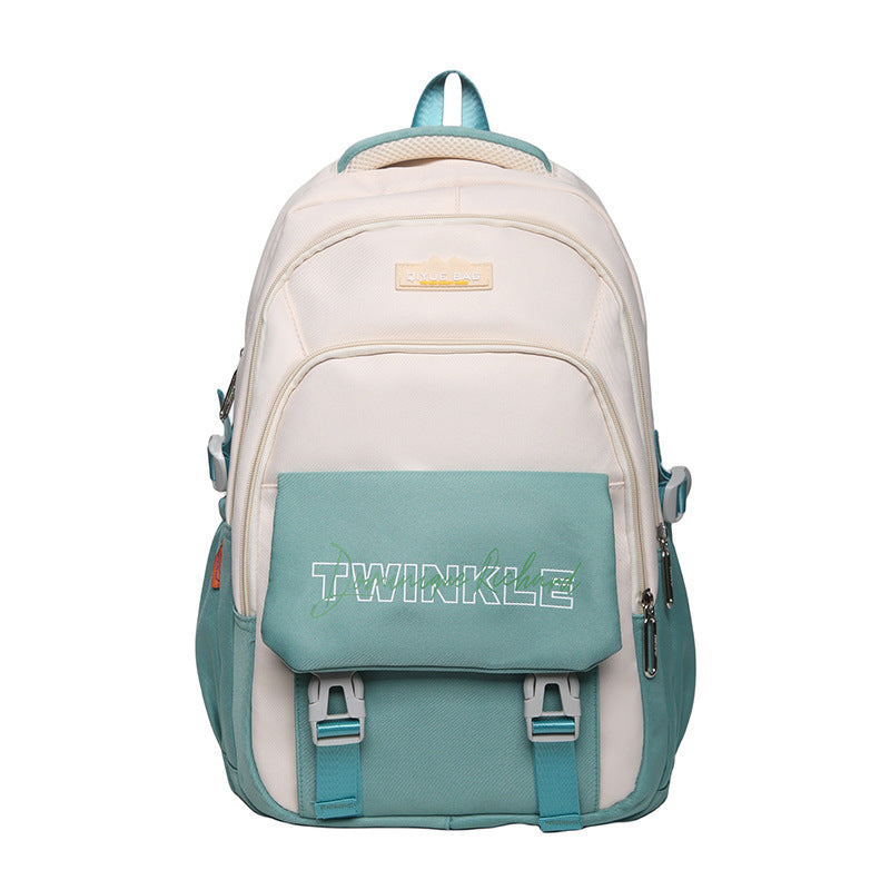 New primary school students, junior high school students, burden-reducing schoolbags, fashionable contrasting colors, lightweight, large-capacity waterproof backpacks