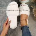 Amazon one-strap plush slippers - new autumn/winter indoor/outdoor warm cotton shoes - rhinestone open-toe fuzzy slippers for women