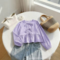 european and american women's clothing, new trendy, fashionable, sweet, casual, tie-up, round neck, puff sleeve, long-sleeved shirt