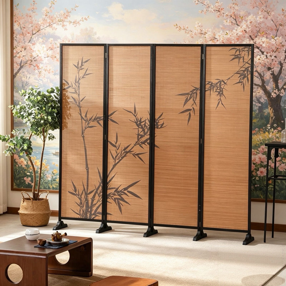 Screen bamboo tea room partition bamboo woven living room enclosure chinese style bamboo shadow foldable solid wood screen partition living room enclosure
