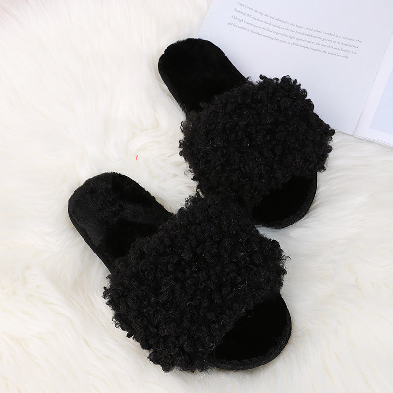 Thick sole lamb wool slippers women's 2024 fall and winter new arrivalfashioncasualflats fur slippers women's outwear